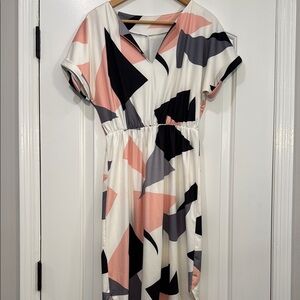 🔵 Abstract Geometric V-Neck Dress